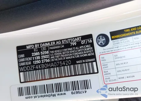 2017 Mercedes-Benz E 300 4Matic z USA, uszkodzony, nr VIN WDDZF4KB0HA075420